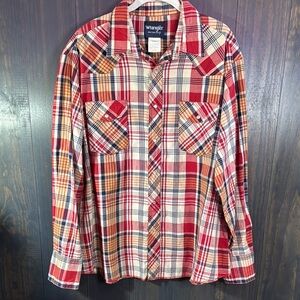 Wrangler Western Wear Pearl Snap Plaid  Long Sleeve Shirt Vintage Men's XL